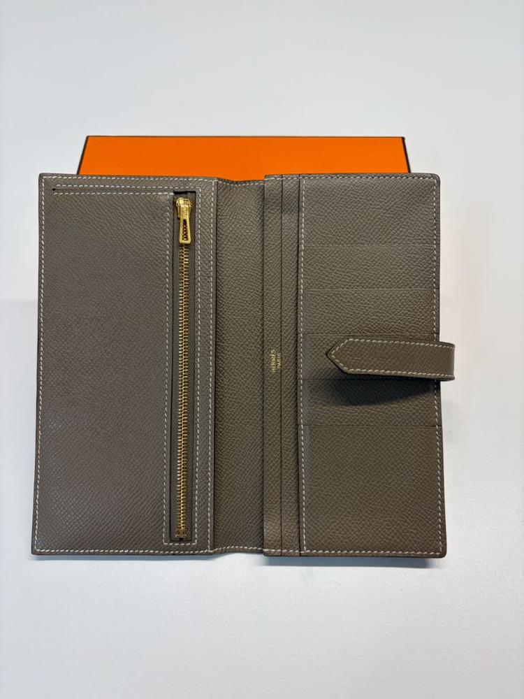 에르메스 베안 장지갑 에토프 금장 U각인--7