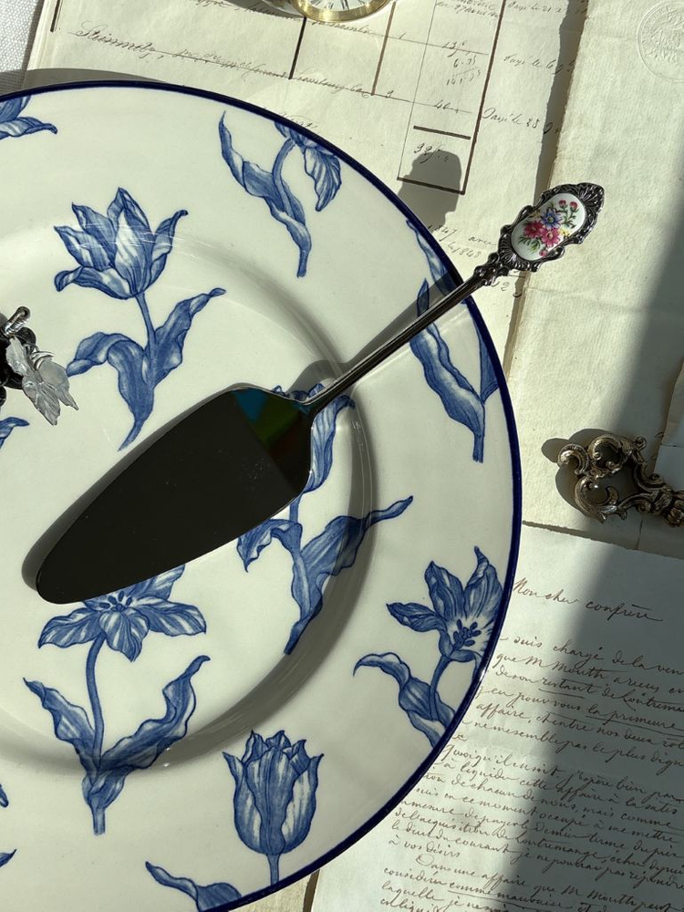 일본 빈티지 스텐 도자기장식 케이크서버 이미지