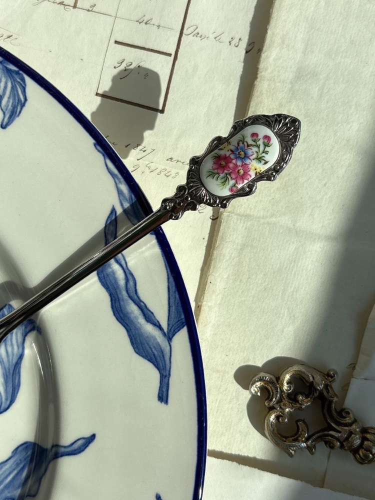 일본 빈티지 스텐 도자기장식 케이크서버 이미지