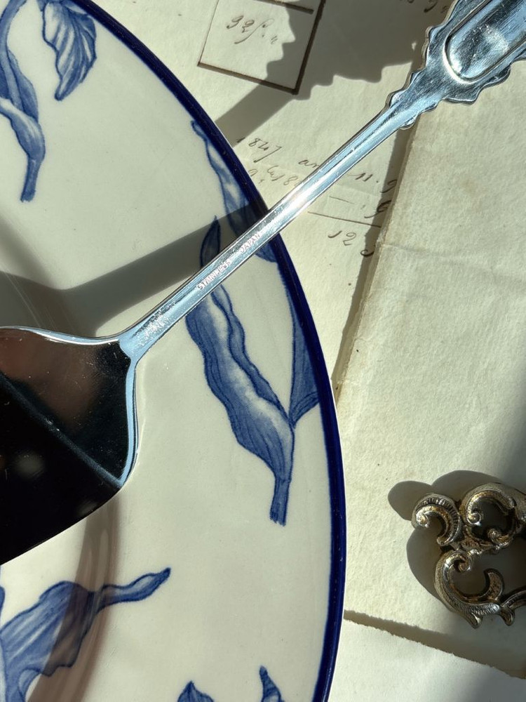 일본 빈티지 스텐 도자기장식 케이크서버 이미지