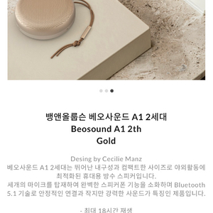 뱅앤올룹슨 베오사운드 A1 2세대 골드톤 스피커