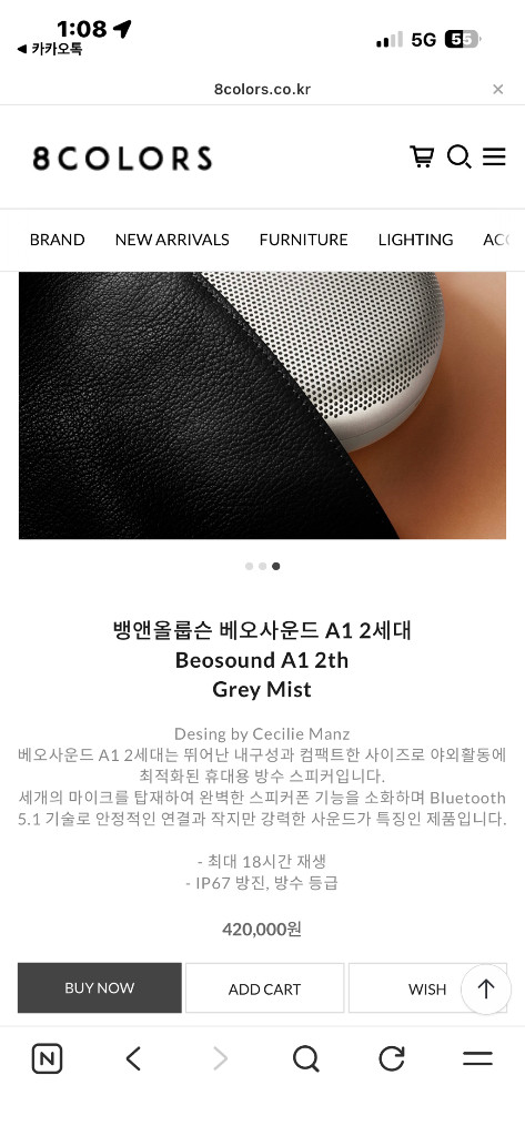 뱅앤올룹슨 베오사운드 A1 2세대 실버 스피커 이미지