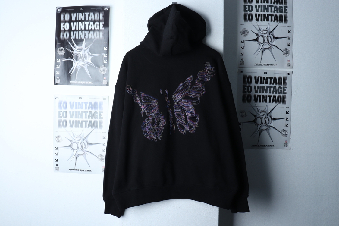 (L-2XL) 메종미네드 후드티셔츠 나비자수 블랙 이미지