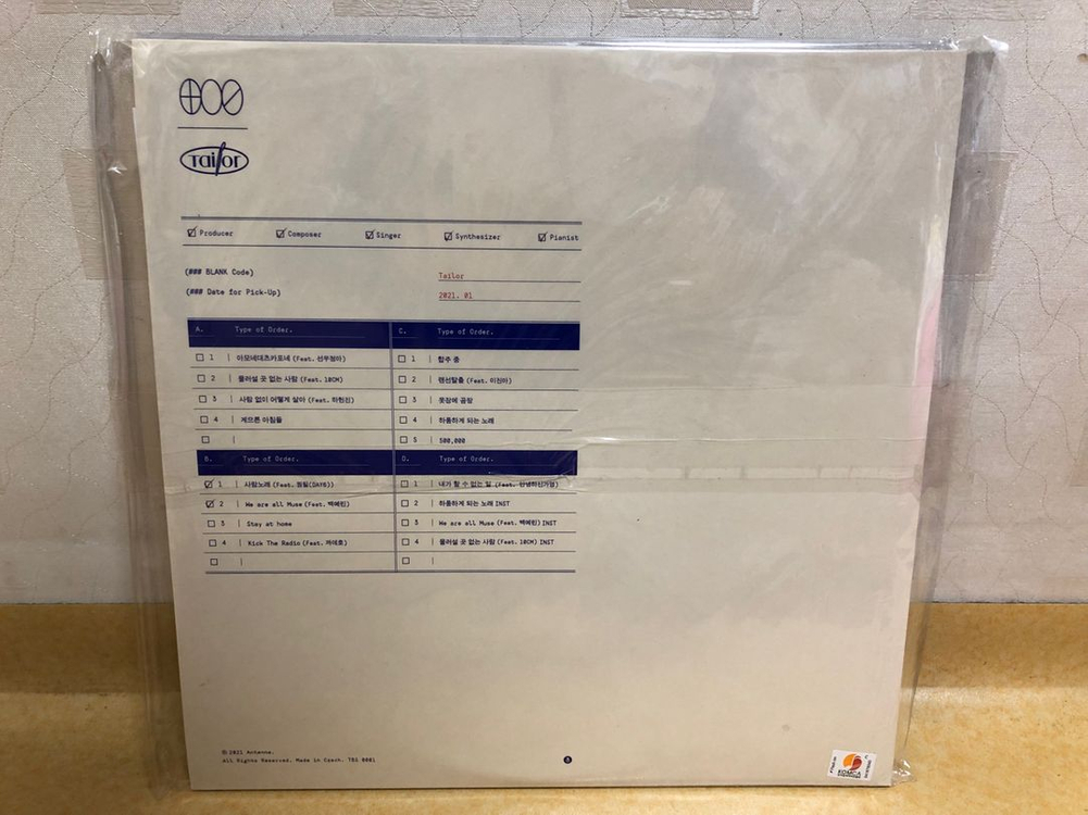 LP ; the blank shop - tailor 더 블랭크 숍 엘피 음반 백예린 이미지