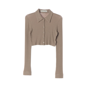 보헤미안서울 브라운 골지 카라 크롭 가디건 티셔츠 이미지