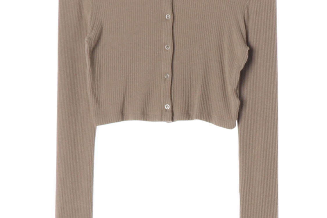 보헤미안서울 브라운 골지 카라 크롭 가디건 티셔츠 이미지