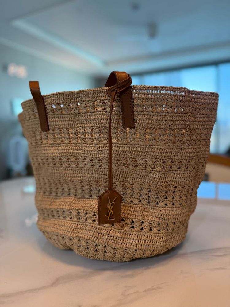 생로랑 미듐 파니에 라피아 쇼퍼백 새상품--1