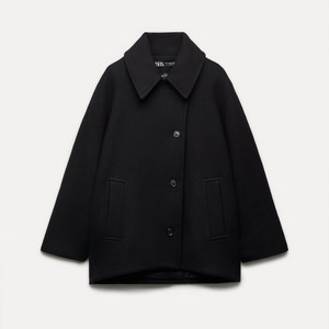 자라 만테코 오버사이즈 울 크롭 코트 블랙 판매합니다 이미지