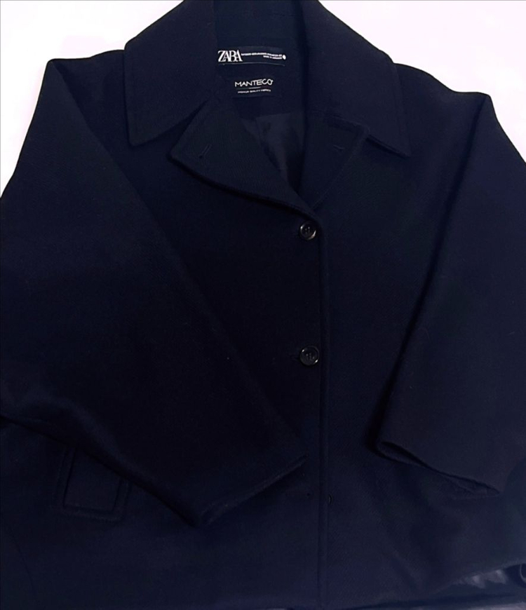 자라 만테코 오버사이즈 울 크롭 코트 블랙 판매합니다 이미지