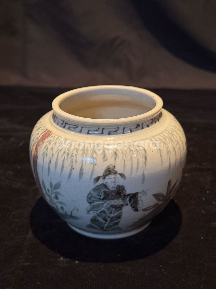 오래된 청화백자 인물문 호 항아리 중국도자기 골동품 고미술품 수집품--1