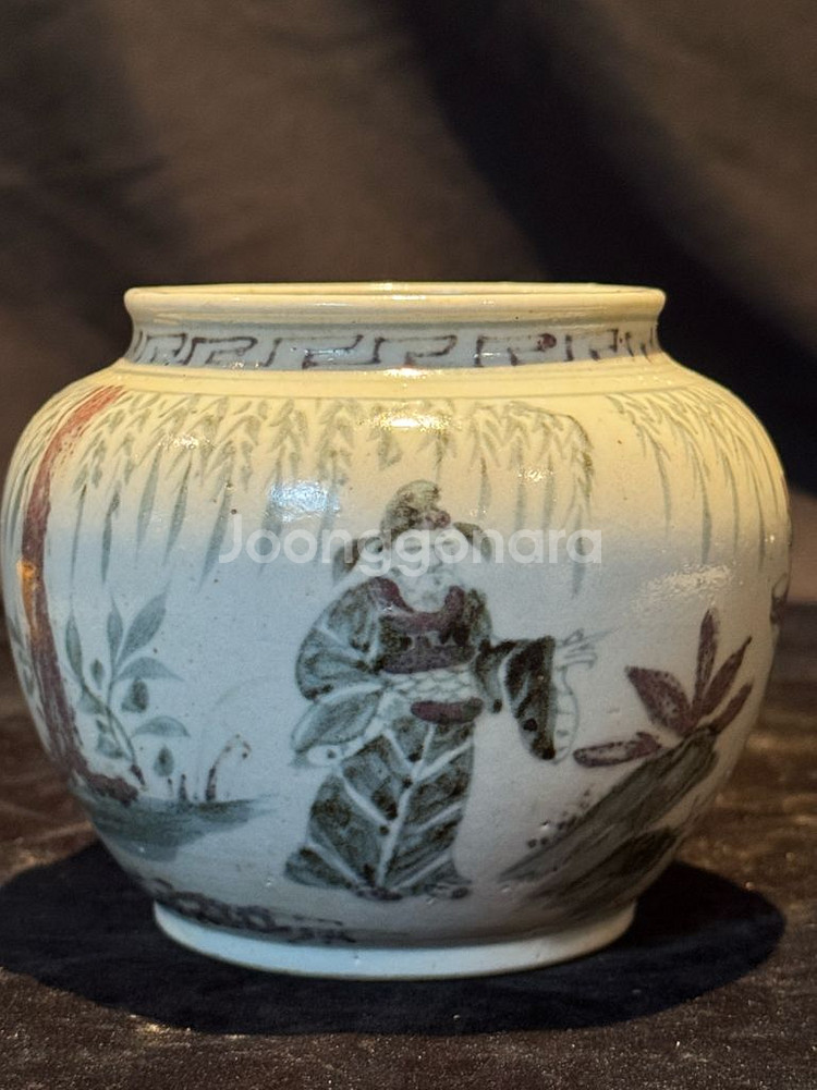 오래된 청화백자 인물문 호 항아리 중국도자기 골동품 고미술품 수집품--2