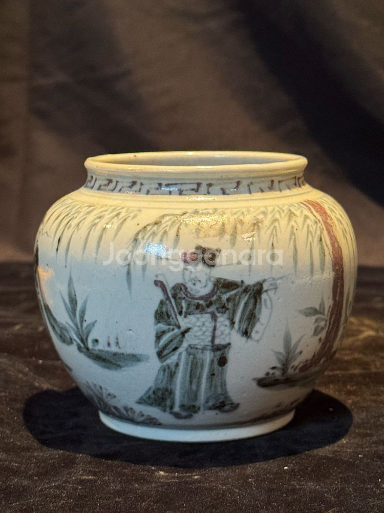오래된 청화백자 인물문 호 항아리 중국도자기 골동품 고미술품 수집품--3