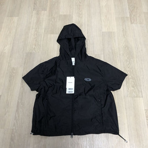 (우먼스 M) 새상품 코드그라피 CODE GRAPHY WAVE 로고 심볼 시스루 반팔 후드집업 블랙