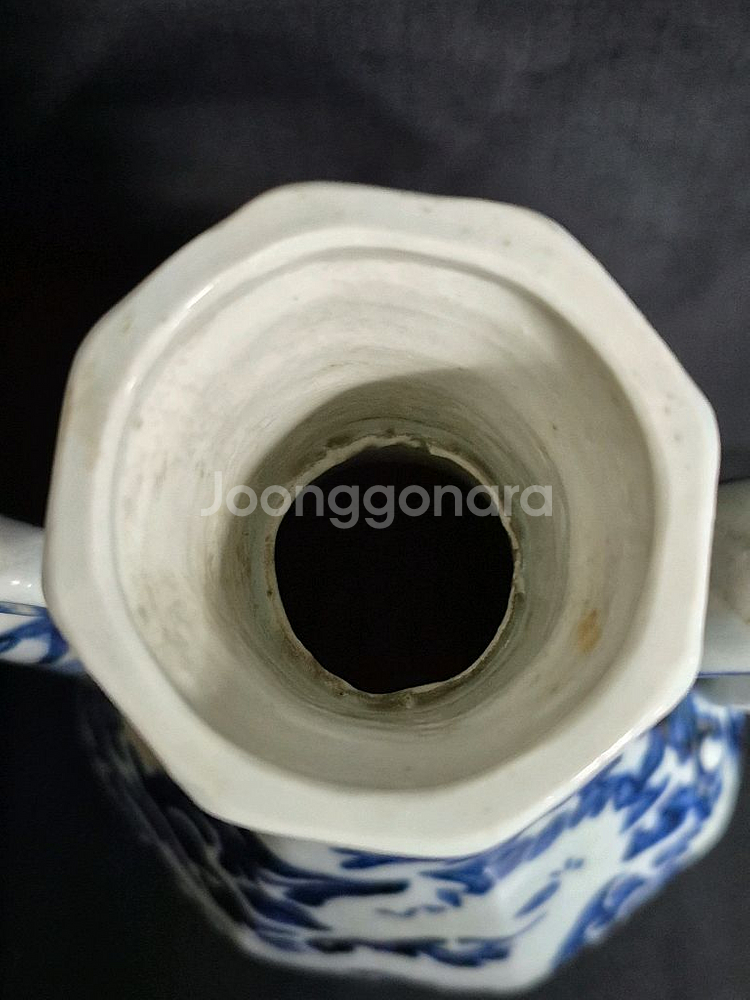 중국도자기 청화 유리홍 진사 팔각 주전자--5