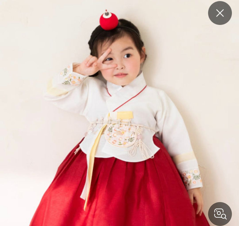 [반값택포] 아가명주 동백당의 어린이 한복세트팝니다 (한복털조끼, 머리핀 포함)--3