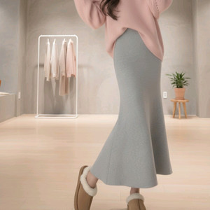 밍크 기모 하이웨이스트 머메이드 니트 롱 스커트 (3color)