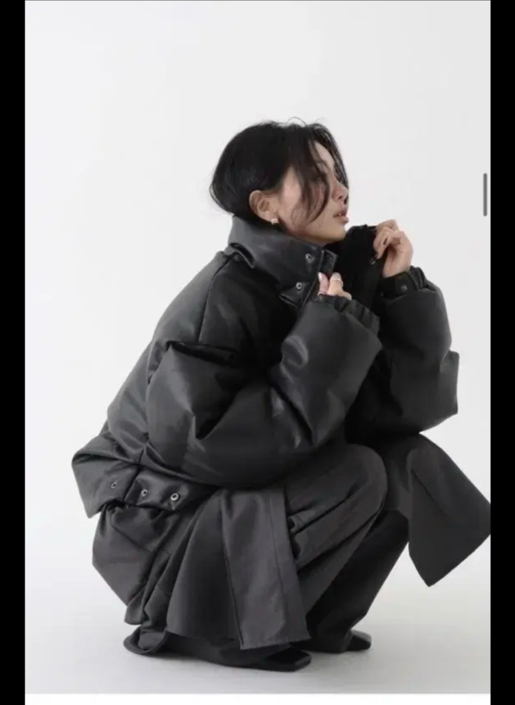 트리밍버드 덕다운 레더 패딩 블랙 이미지