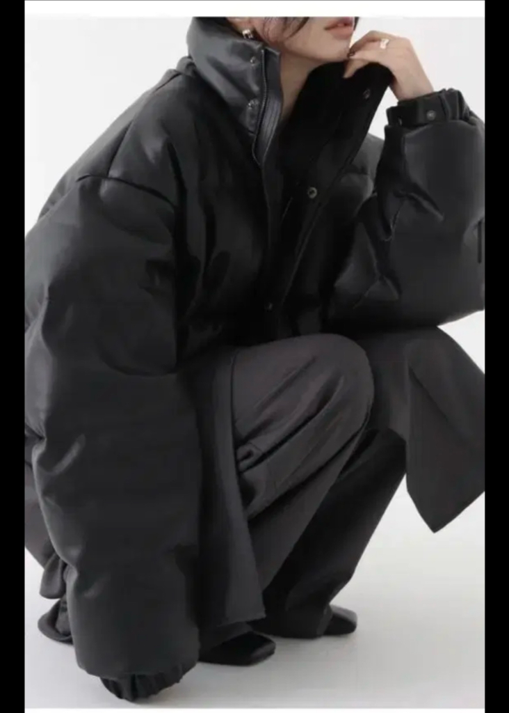 트리밍버드 덕다운 레더 패딩 블랙 이미지
