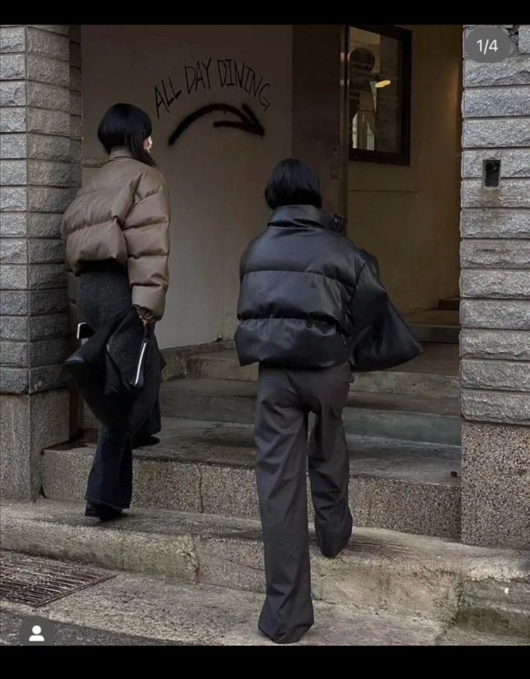 트리밍버드 덕다운 레더 패딩 블랙 이미지