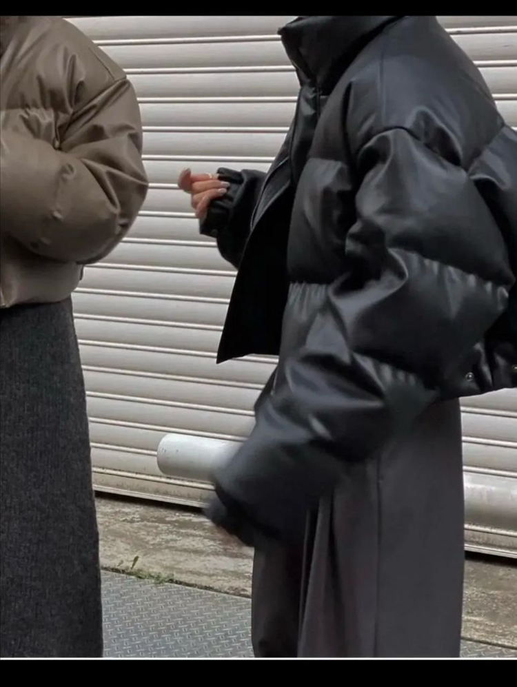 트리밍버드 덕다운 레더 패딩 블랙 이미지