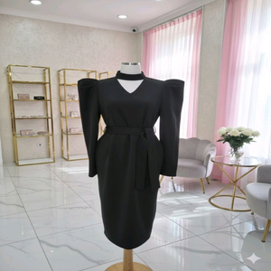 초커 브이넥 퍼프 롱 원피스 하객룩 벨트 세트(2color)ㅡ무배