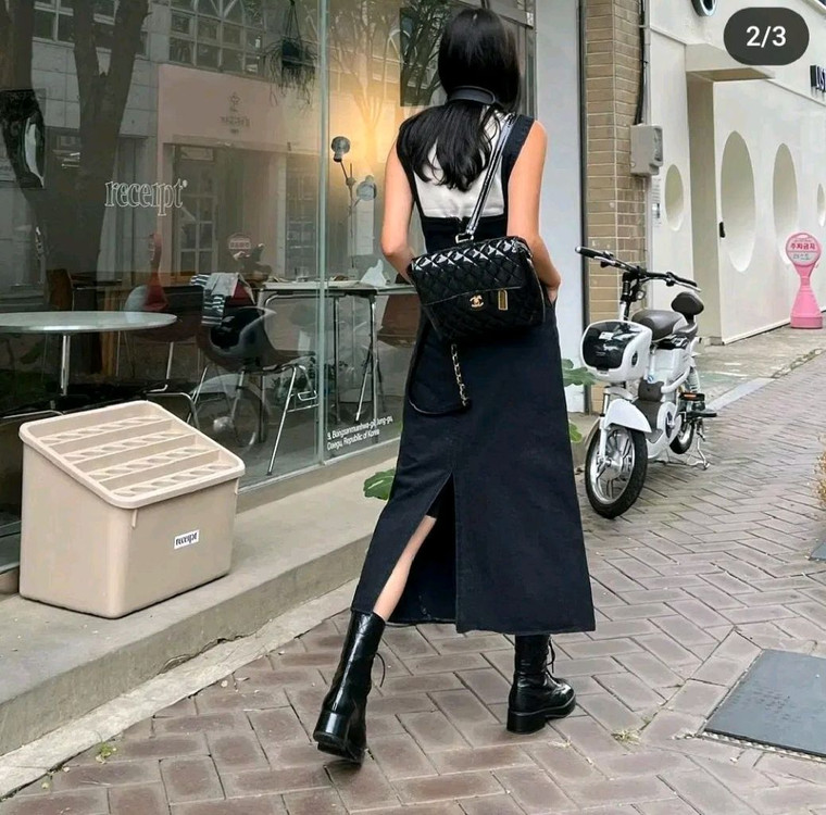 미미스틱 오버롤 데님 스커트 원피스 - 흑청 S 이미지