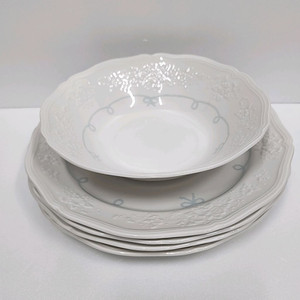 [개당가]한국도자기 꽃 양각 리본 대접시와 면기/볼 그릇