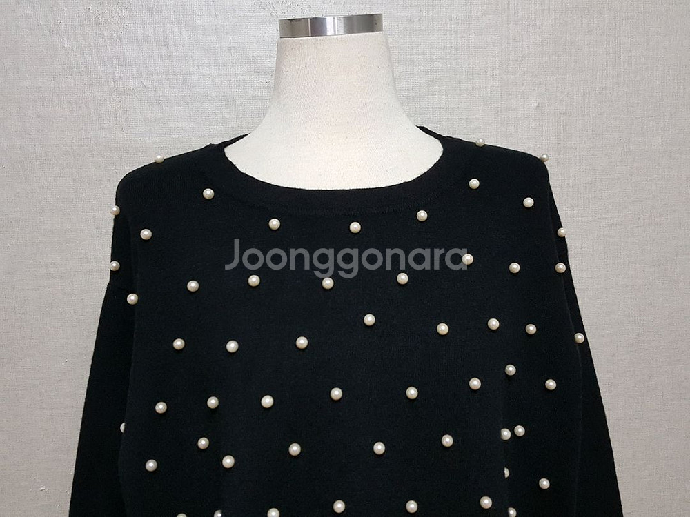 진주장식 오버핏 벌룬소매 크롭 니트 스웨터 L(55/66/77) 상태우수--1