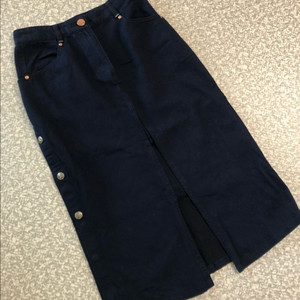 한섬 타임 TIME 20년 스커트 치마 시그니처 로고 미디 데님 인디고 이미지