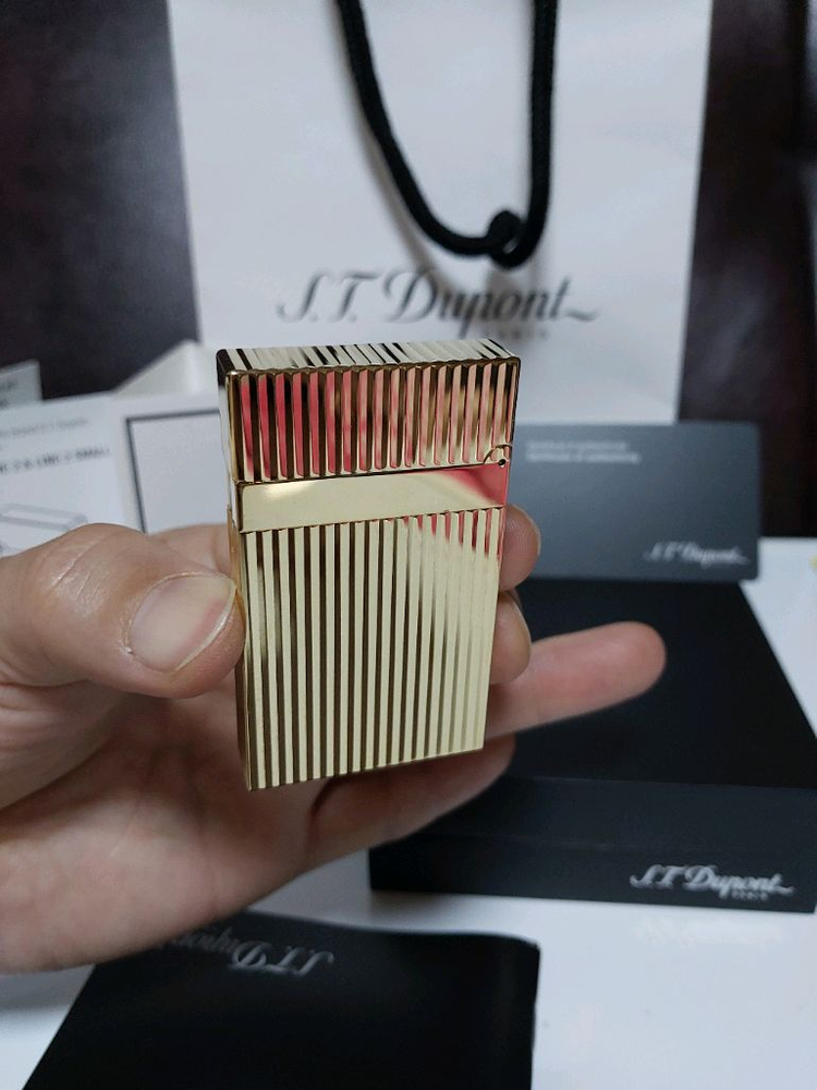 [새상품급] 듀퐁라이터 라인2 신형 ca16827 스트라이프 금장 쌍불 듀퐁라이타--1