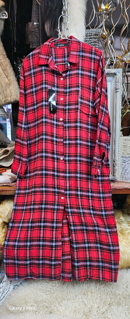 체크 롱슬리브 셔츠 원피스--1