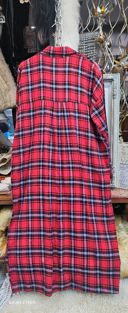 체크 롱슬리브 셔츠 원피스--3