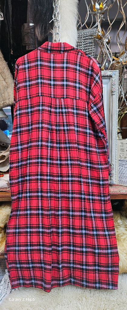 체크 롱슬리브 셔츠 원피스--4