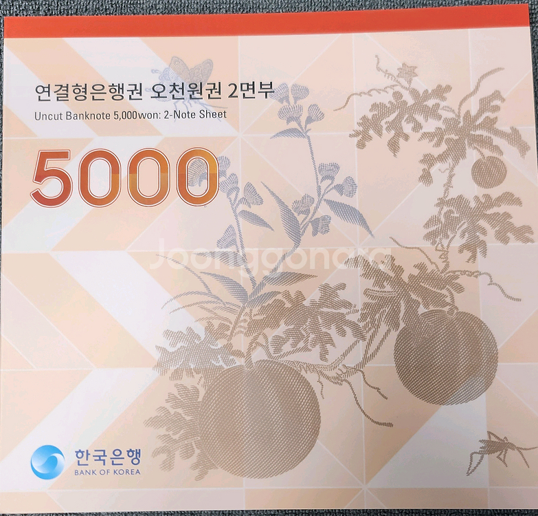 한국은행 오천원 지폐 연결형 은행권 2면부--1