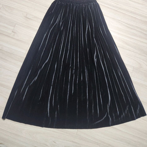 고급 블랙 벨벳 플리츠 롱 스커트