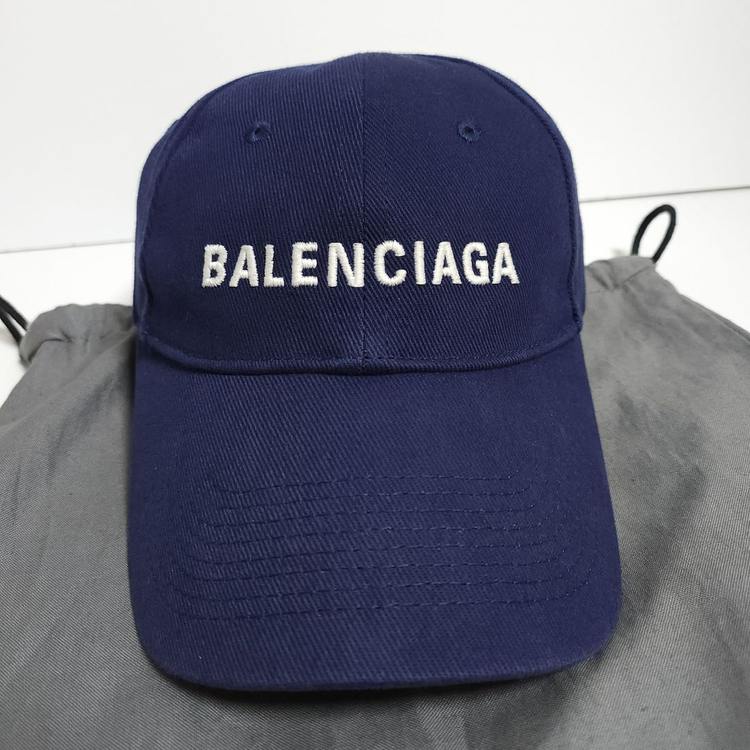[L] 발렌시아가 네이비 자수 로고 볼캡 모자--1