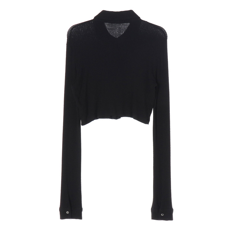 보헤미안서울 블랙 골지 카라 크롭 가디건 티셔츠 이미지