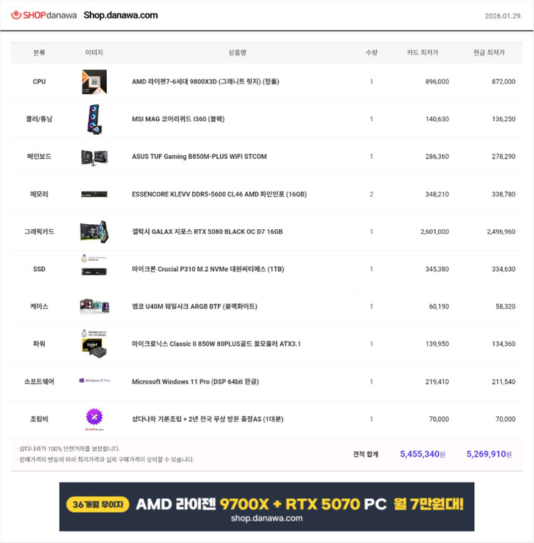 라이젠7 9800X3D RTX5080 갤럭시 컴퓨터 이미지