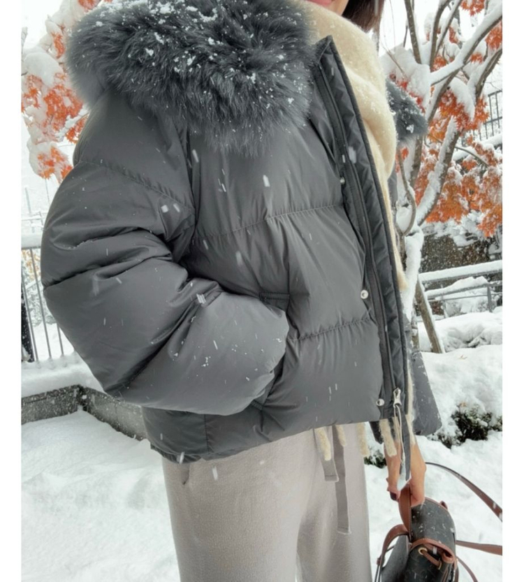 폭스퍼 덕다운 숏패딩 먹색 새상품--2