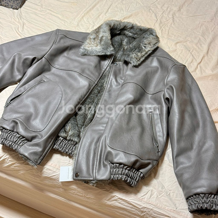 캠퍼 우드 퍼 레더 리버서블 재킷 브라운--3