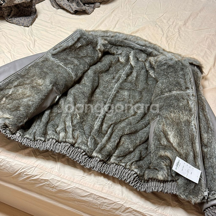 캠퍼 우드 퍼 레더 리버서블 재킷 브라운--4