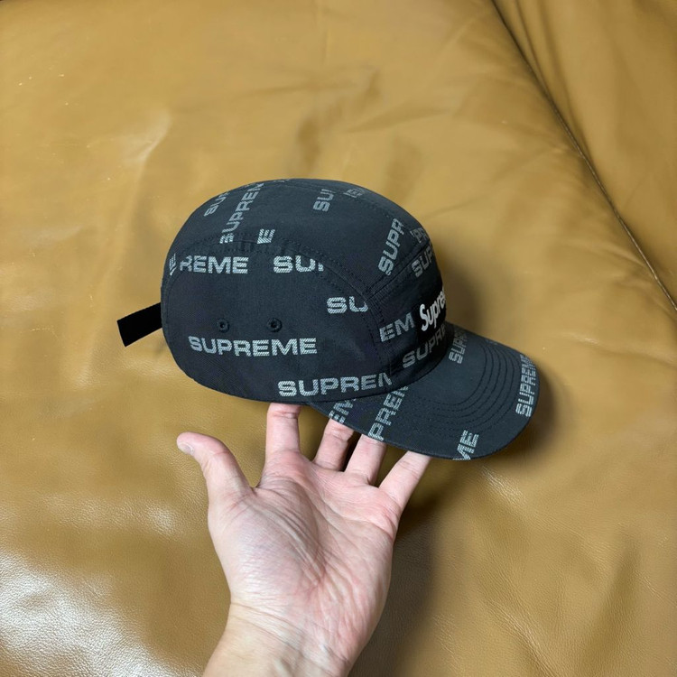 슈프림 캠프캡 모자 박스로고 자카드 블랙--2