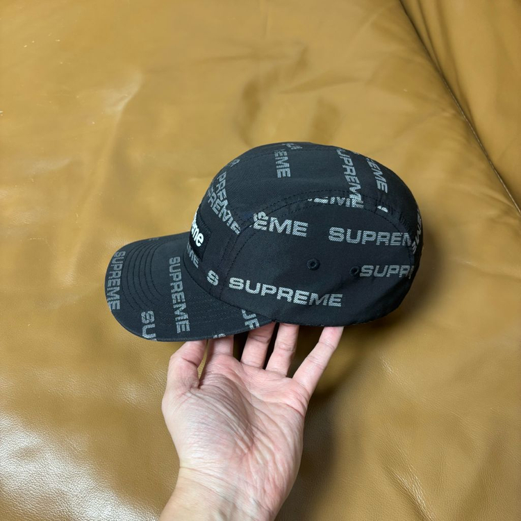 슈프림 캠프캡 모자 박스로고 자카드 블랙--3