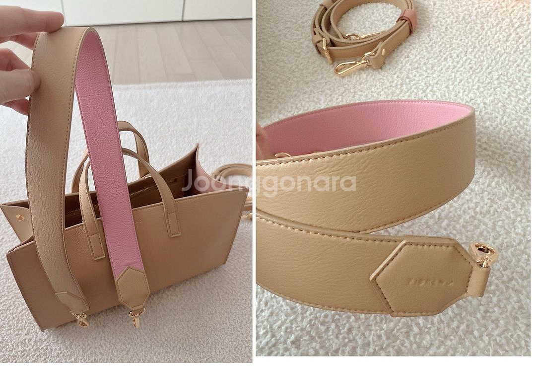 피브레노 롱 피콜리나 백 34머쉬룸 컬러 +투톤스트랩 새상품 fibreno 베이지가방 피브레노가방 토트백 숄더백--3