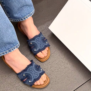 셀린느 마리나 프린지 뮬 데님 여성 샌들 블루