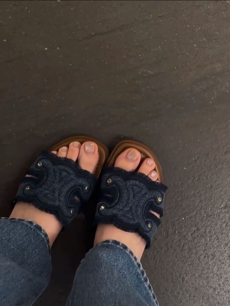 셀린느 마리나 프린지 뮬 데님 여성 샌들 블루--1