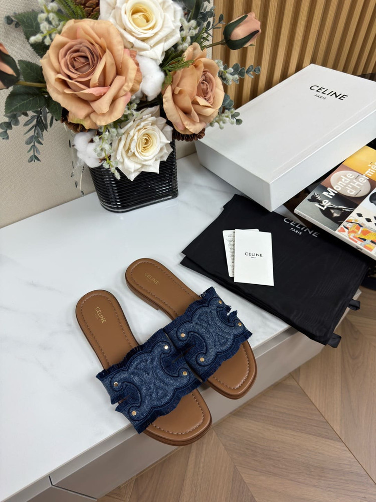 셀린느 마리나 프린지 뮬 데님 여성 샌들 블루--3