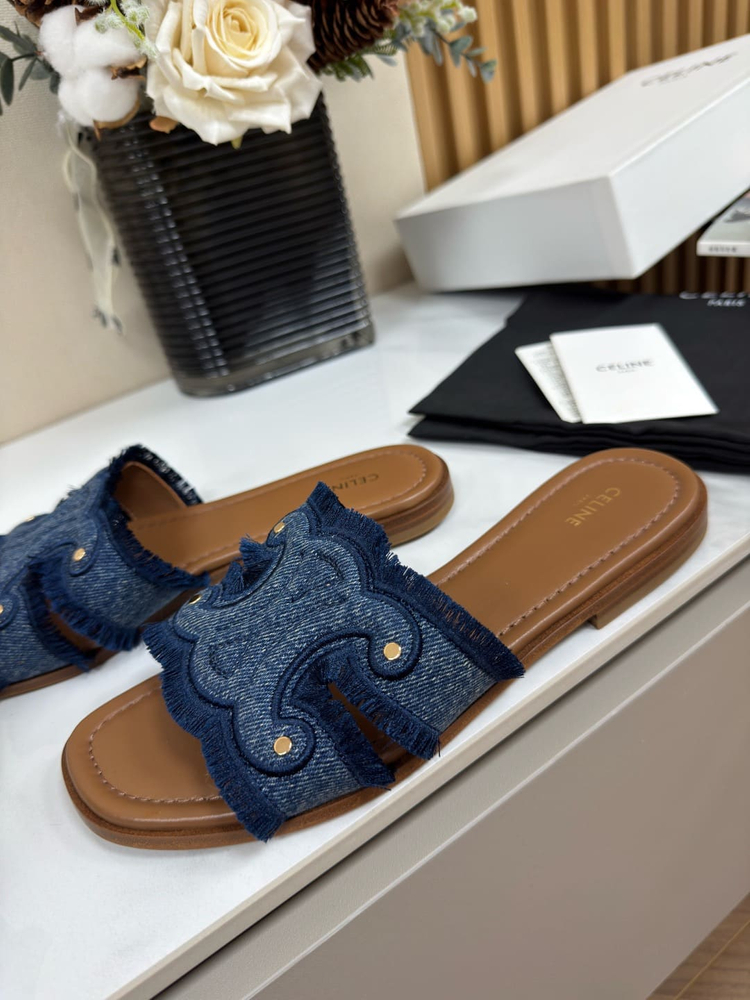 셀린느 마리나 프린지 뮬 데님 여성 샌들 블루--7