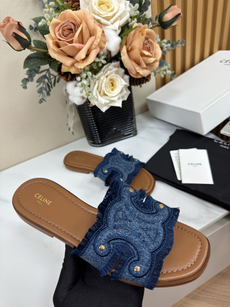 셀린느 마리나 프린지 뮬 데님 여성 샌들 블루--4