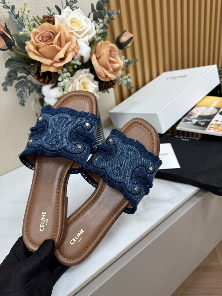 셀린느 마리나 프린지 뮬 데님 여성 샌들 블루--5